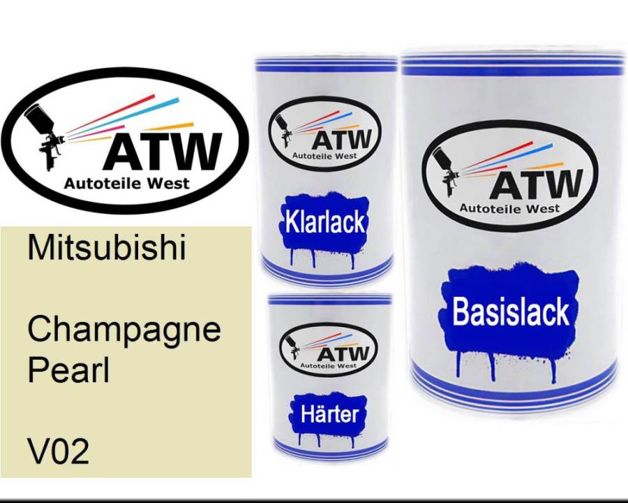 Mitsubishi, Champagne Pearl, V02: 500ml Lackdose + 500ml Klarlack + 250ml Härter - Set, von ATW Autoteile West.